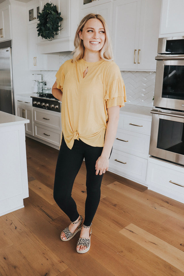 Frill Sleeve Top In Mustard