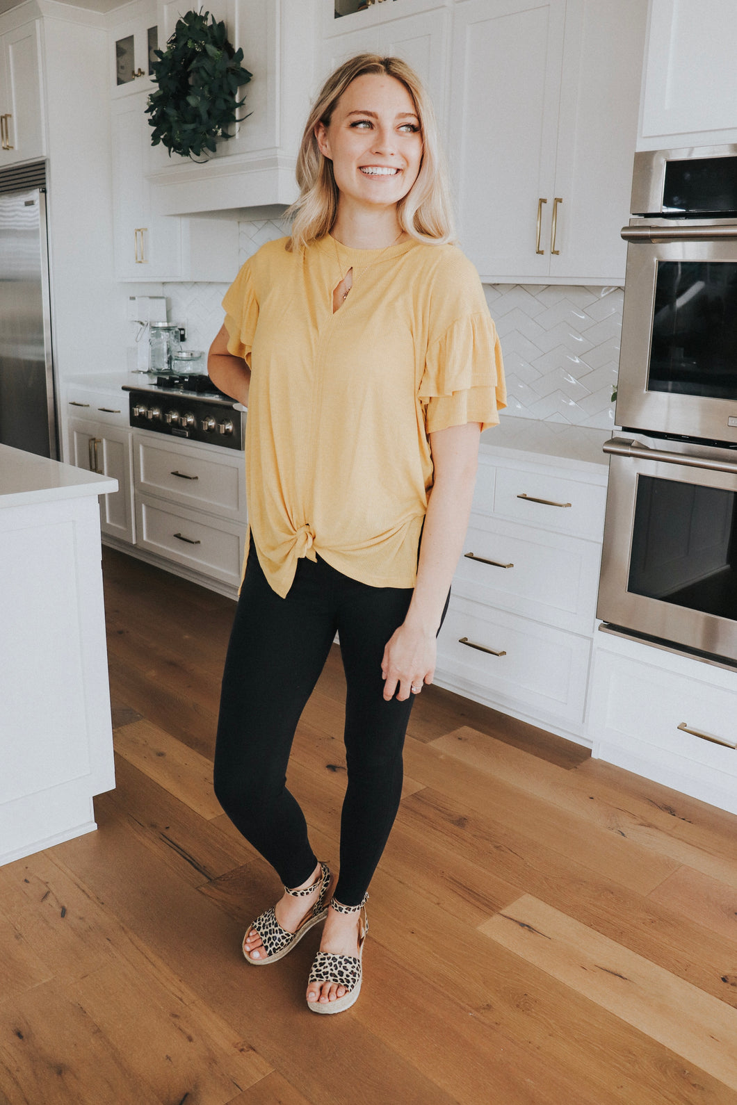 Frill Sleeve Top In Mustard
