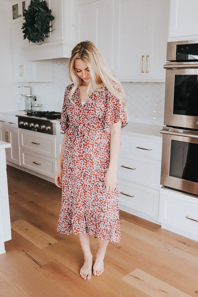 Dahlia Wrap Dress in Brick