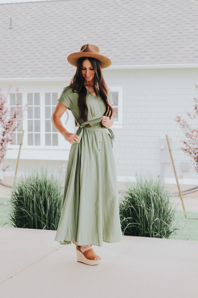Button up dress in sage