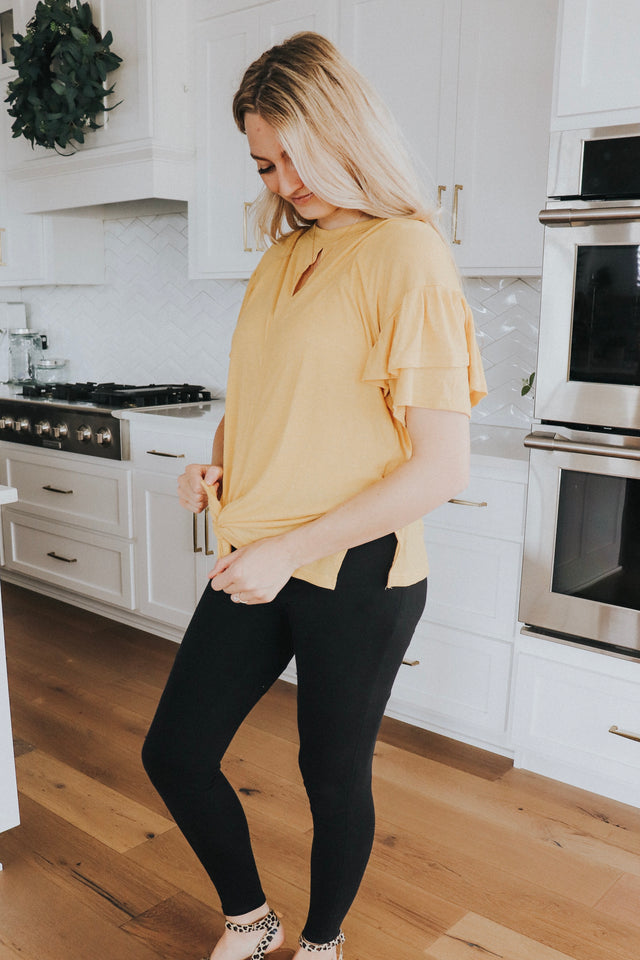 Frill Sleeve Top In Mustard