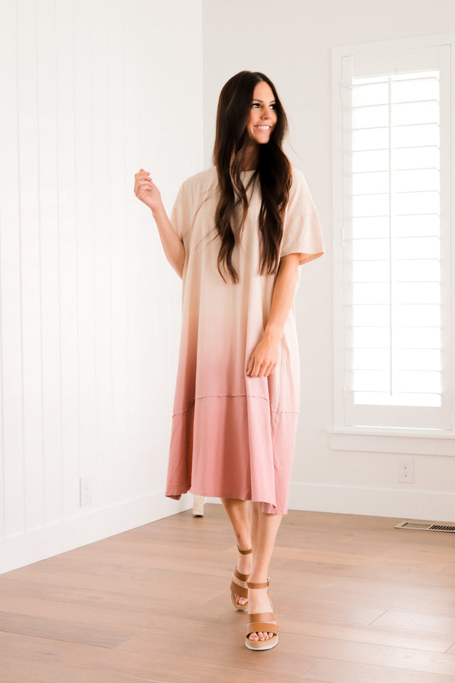 pink dipped dress