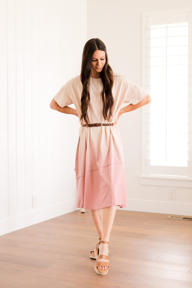 pink dipped dress