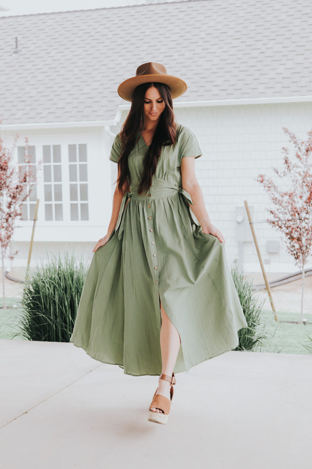 Button up dress in sage