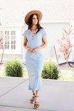 Ribbed midi dress in dusty blue