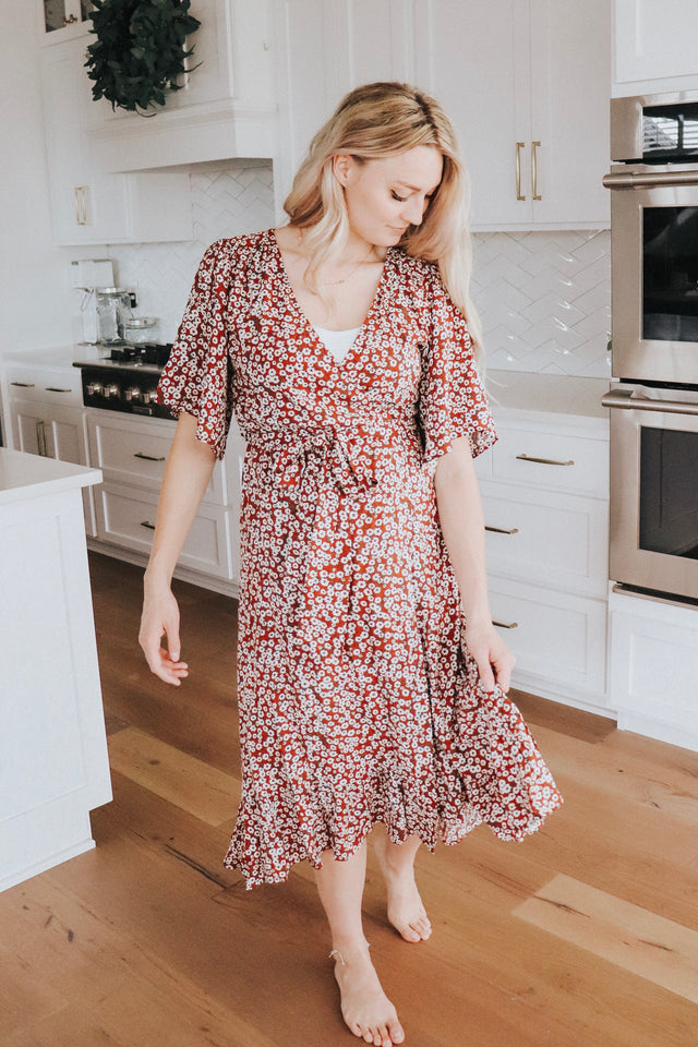 Dahlia Wrap Dress in Brick