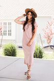 Ribbed Midi Dress In Dusty Pink