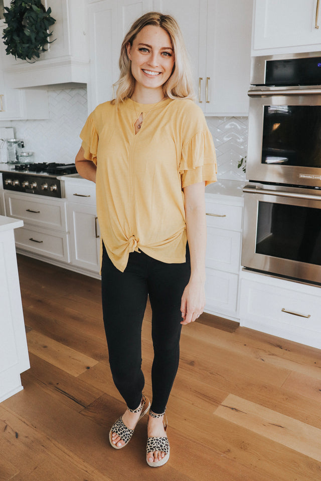 Frill Sleeve Top In Mustard