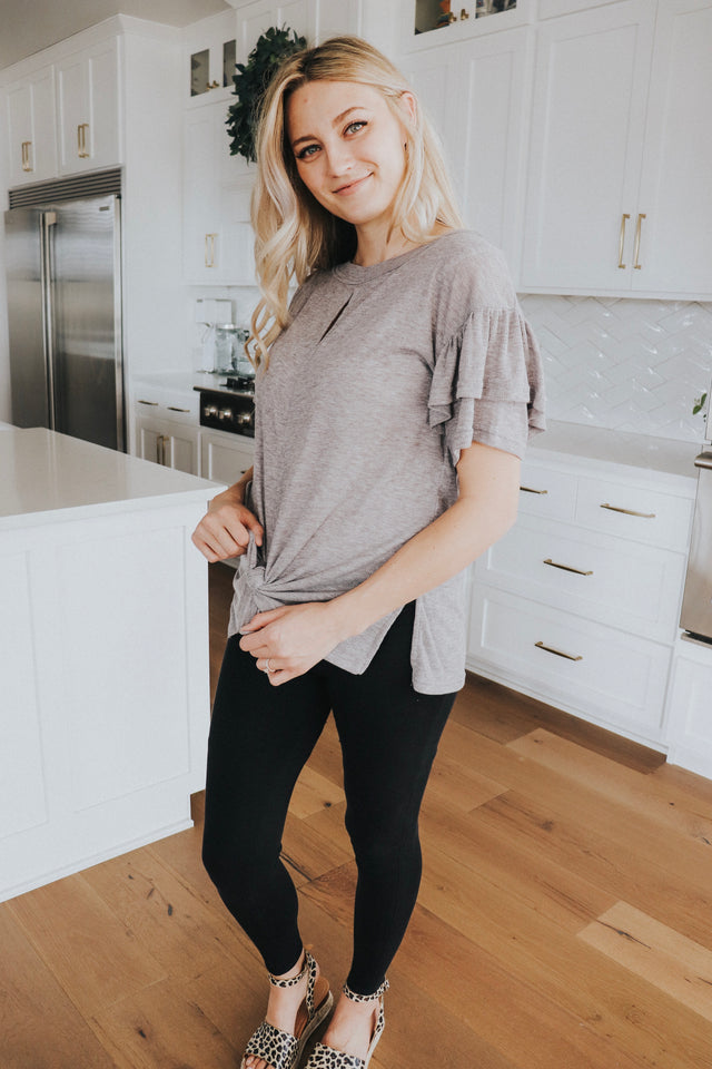 Frill Sleeve Top In Grey