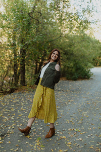 Floral Wrap Skirt in Mustard