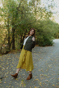 Floral Wrap Skirt in Mustard