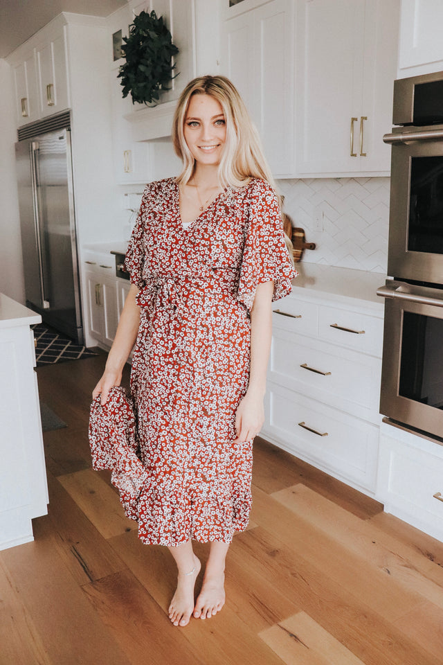 Dahlia Wrap Dress in Brick