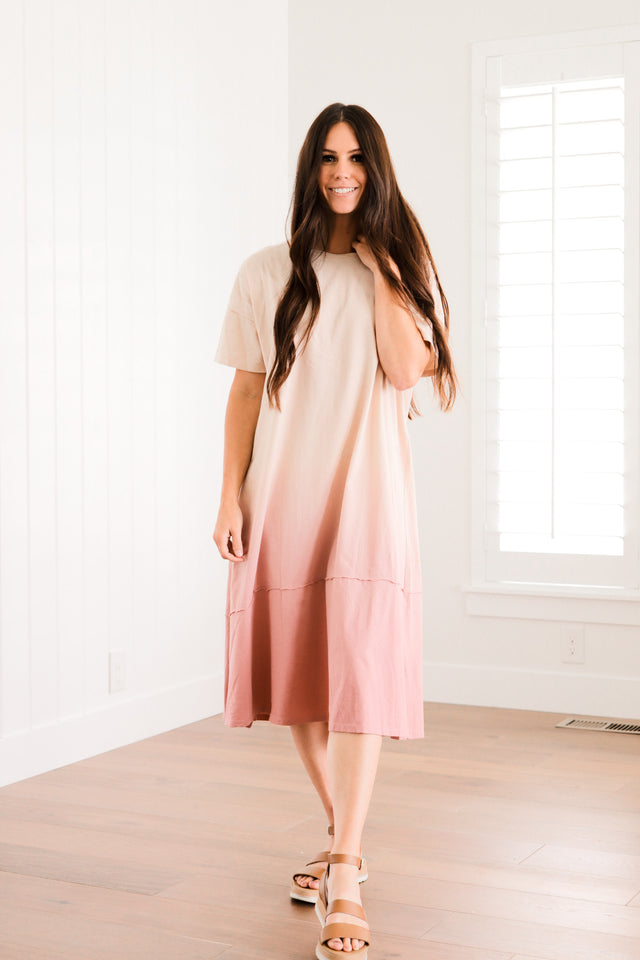 pink dipped dress