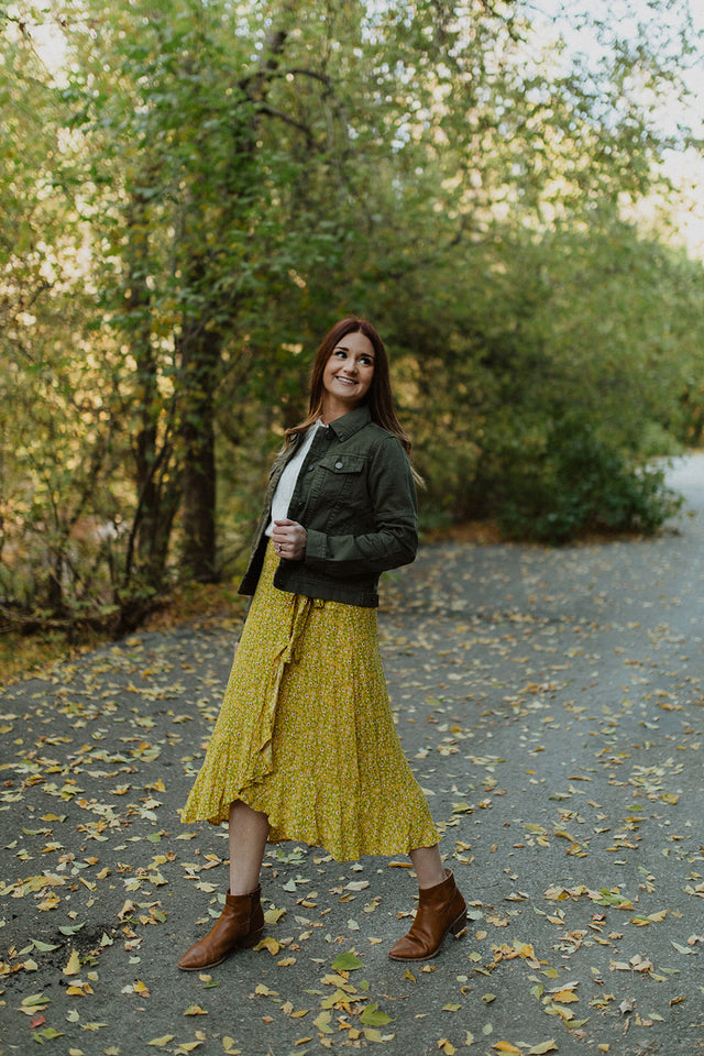 Floral Wrap Skirt in Mustard