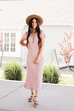 Ribbed Midi Dress In Dusty Pink