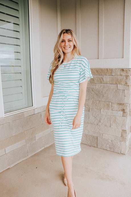 Striped Midi Dress in Mint (Small-XLarge)