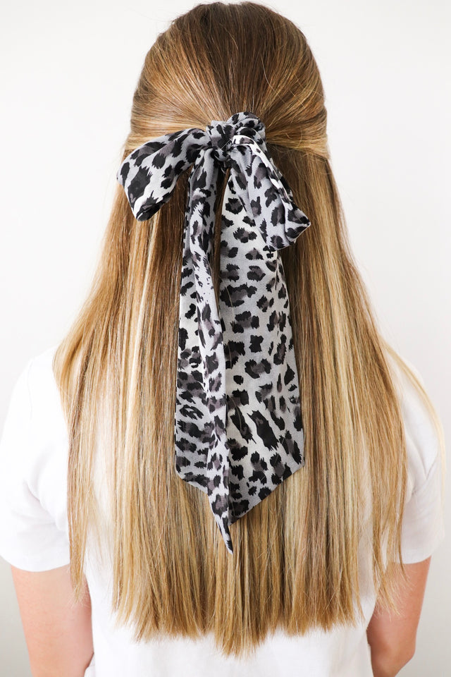 Grey Leopard Scarf Scrunchie