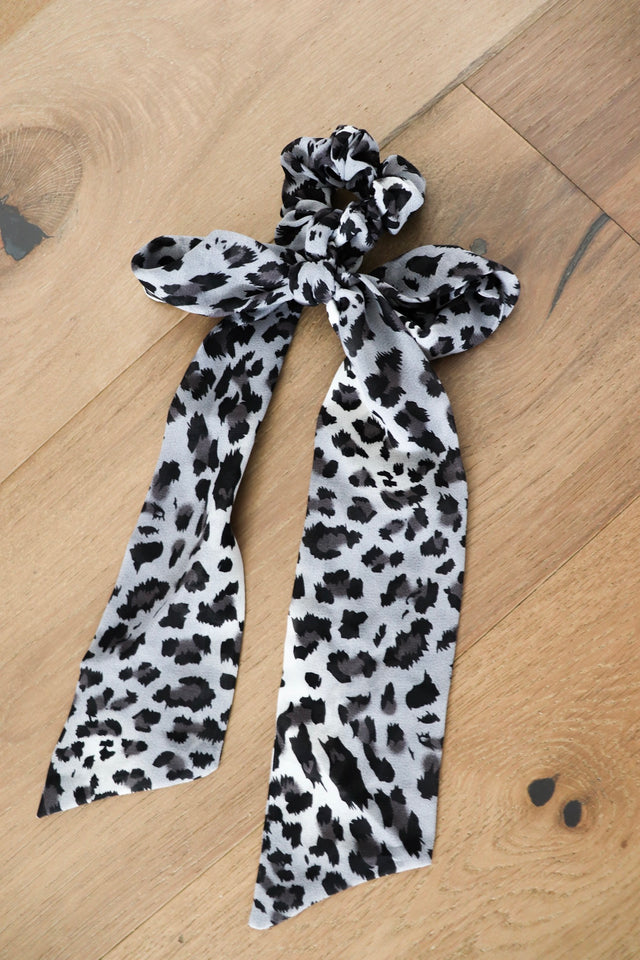 Grey Leopard Scarf Scrunchie