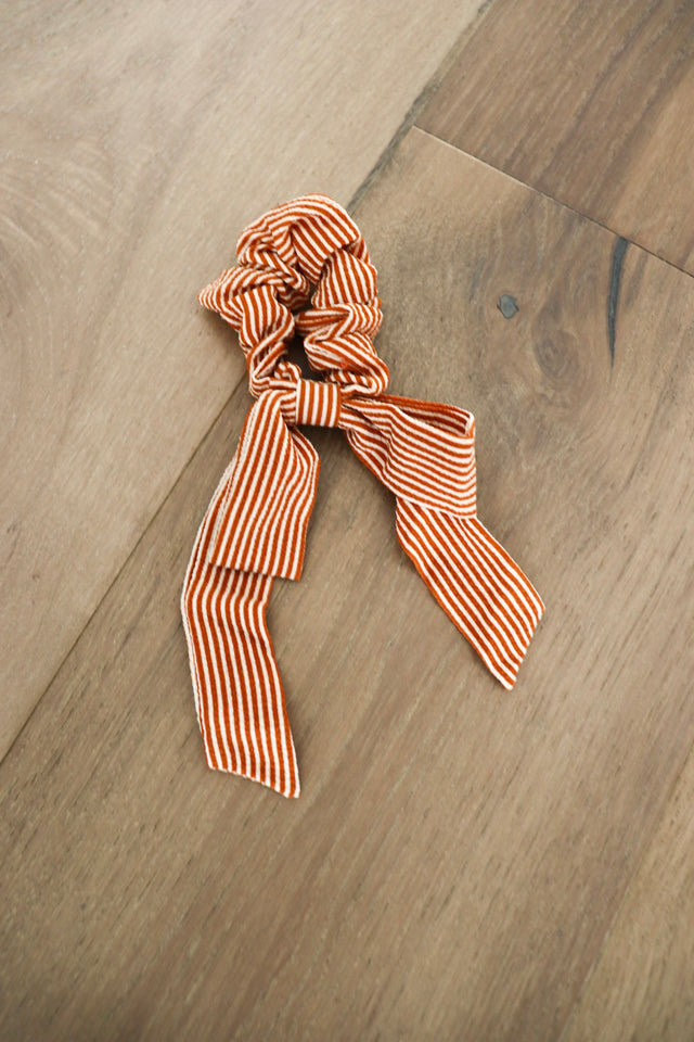 Burnt Orange Striped Bow Scrunchie