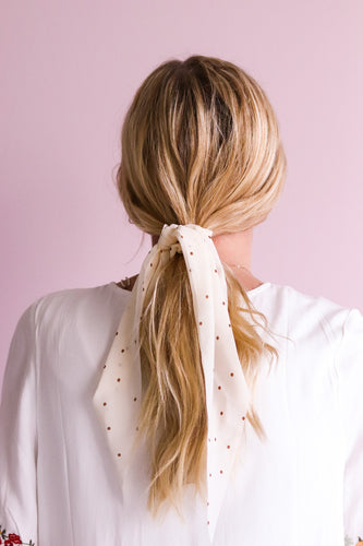 Gold polka dot scarf scrunchie