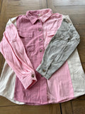 Pink and White Colorblock Shacket