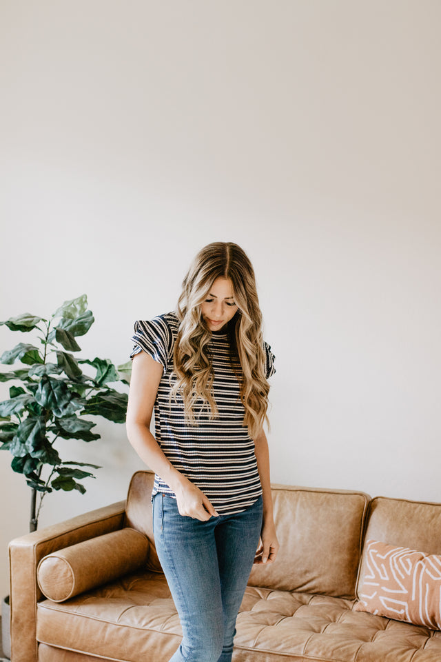 Petal Sleeve T-Shirt in Navy