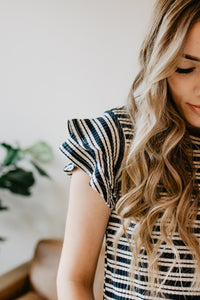 Petal Sleeve T-Shirt in Navy