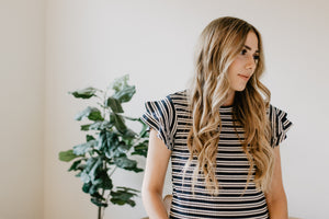 Petal Sleeve T-Shirt in Navy