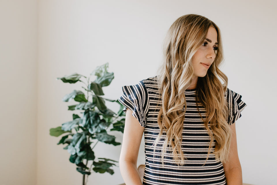 Petal Sleeve T-Shirt in Navy