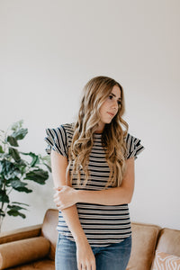 Petal Sleeve T-Shirt in Navy