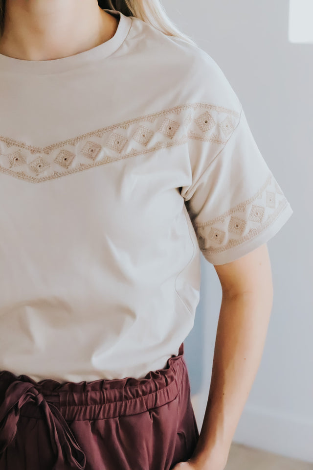 Taupe Embroidered Top