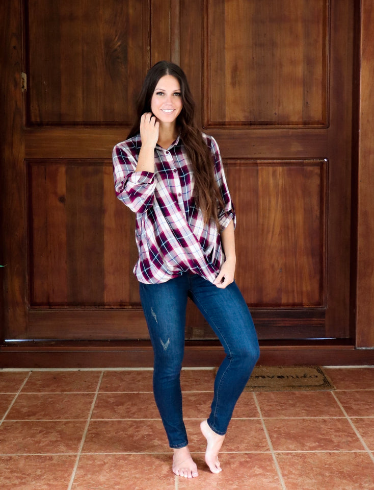 Twist-Front Plaid Shirt