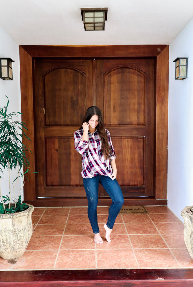 Twist-Front Plaid Shirt