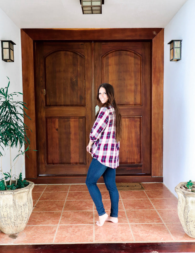 Twist-Front Plaid Shirt