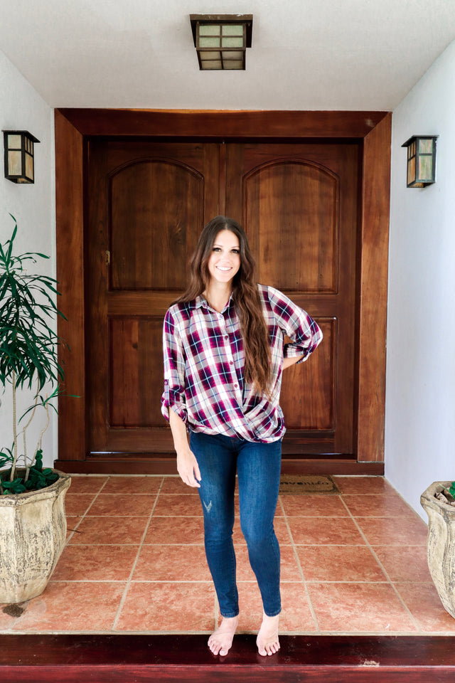 Twist-Front Plaid Shirt