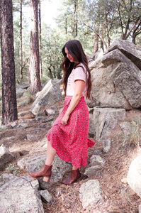Floral Wrap Skirt in Red