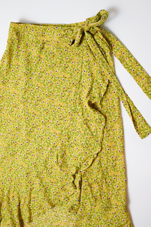 Floral Wrap Skirt in Mustard