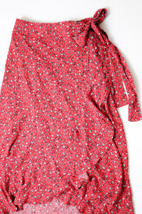 Floral Wrap Skirt in Red