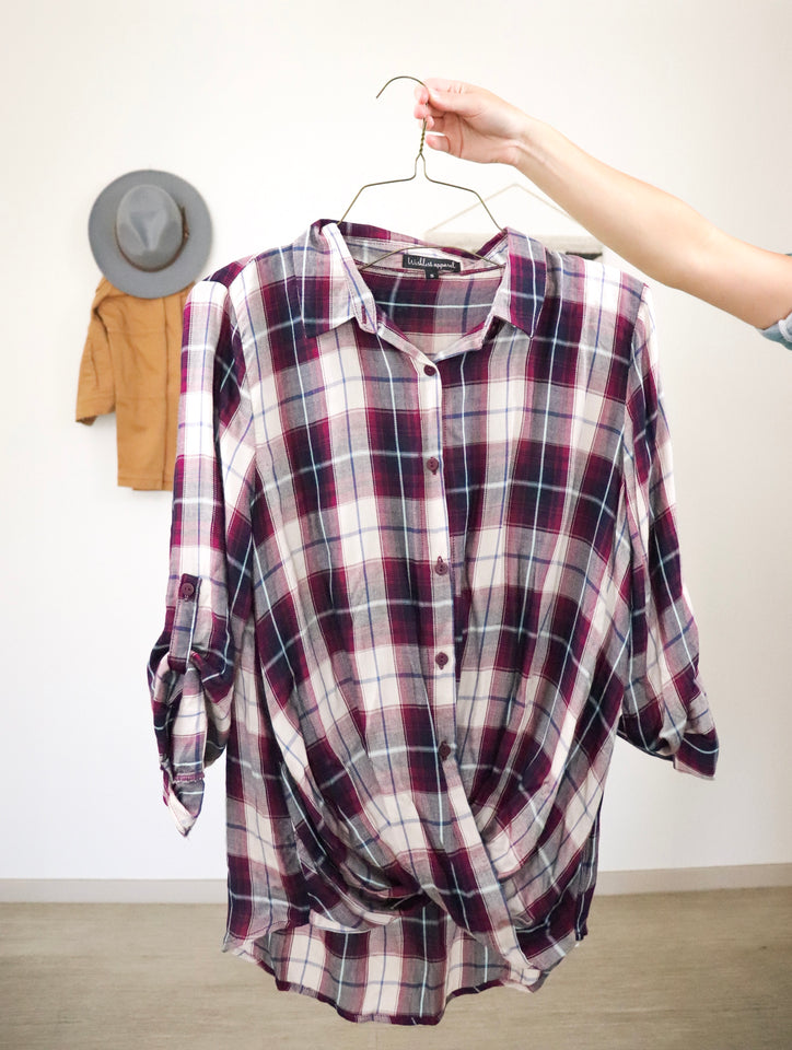 Twist-Front Plaid Shirt