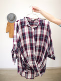 Twist-Front Plaid Shirt