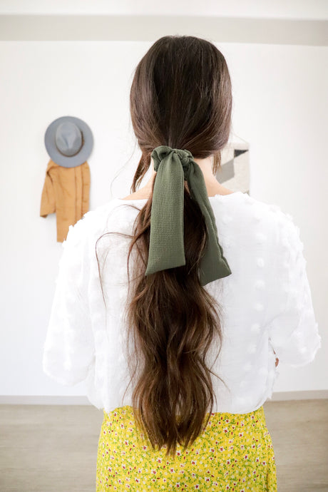 Olive Bow Scrunchie